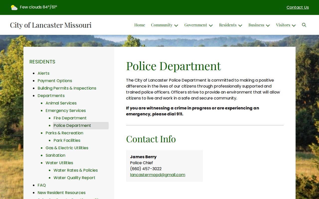 Lancaster Police Department official contact information for a city arrest-record request